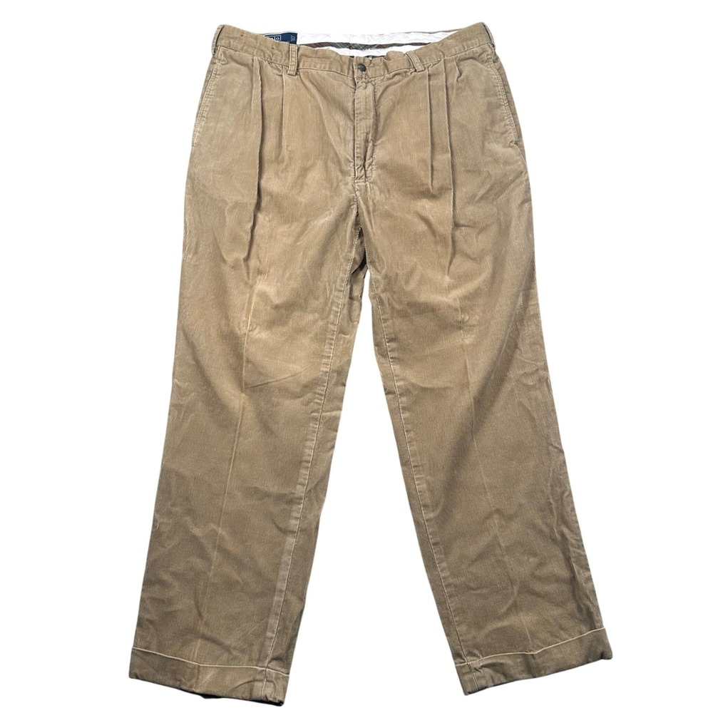 Polo Ralph Lauren Hammond Pant Mens 40x30 Tan‎ Corduroy Pleated Cuffed Trousers